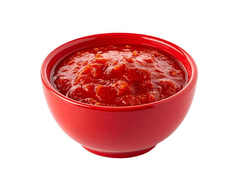Tomatsås i en röd skål