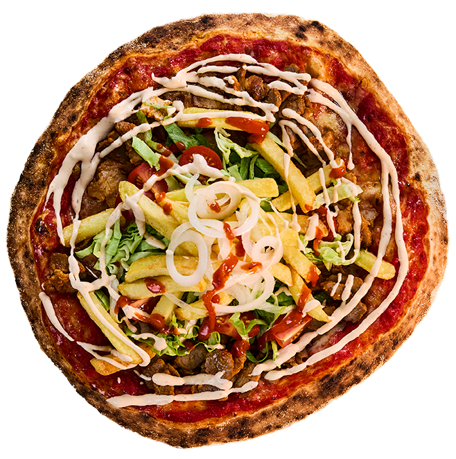 Färdiggräddad pizza med toppings