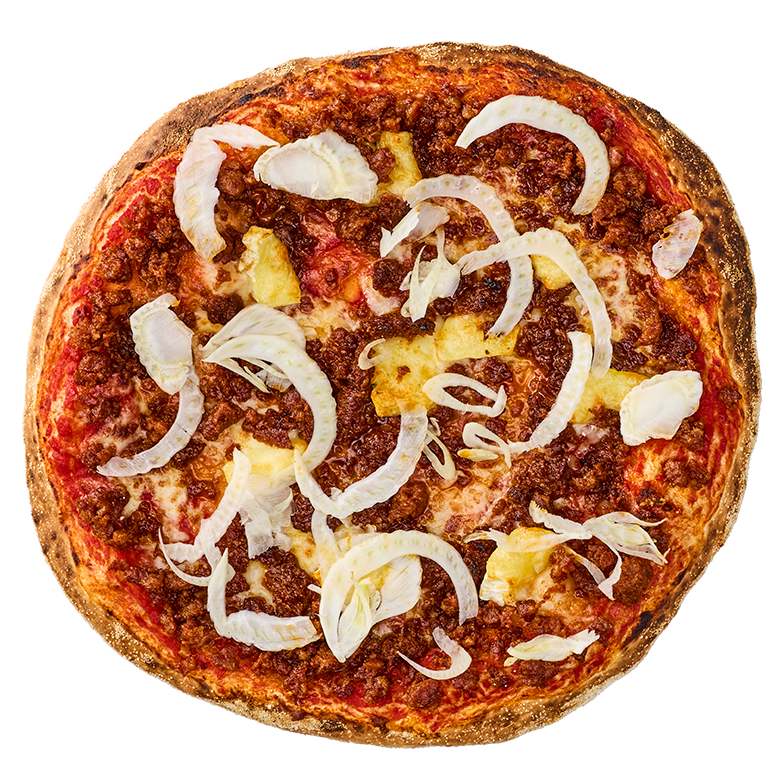 Färdiggräddad pizza med toppings